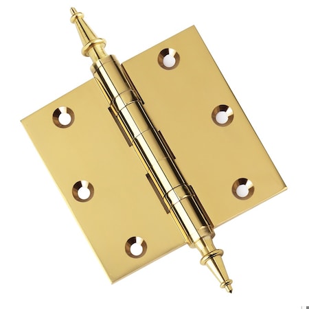 Embassy 3-1/2 x 3-1/2 Solid Brass Ball Bearing Hinge, Polished Brass Finish with Steeple Tips 3535BBUS3S-1